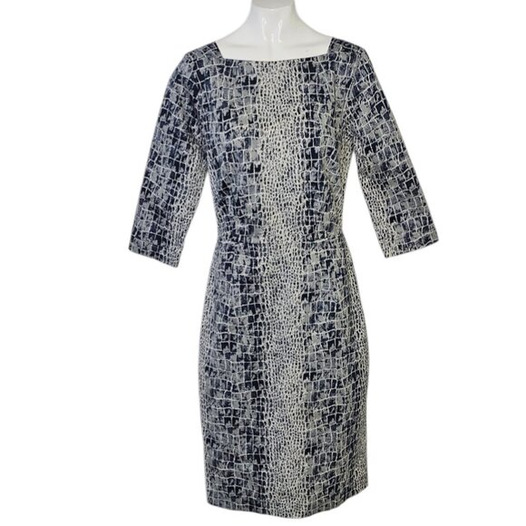 Samantha Sung Celine Dress, Sheath, Alligator Print, Indigio, 3/4 Sleeve, Size 6 - Picture 1 of 8